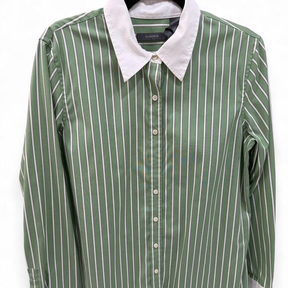 Liz Claiborne Women's Striped Green Shirt with White Collar - Picture 1 of 6